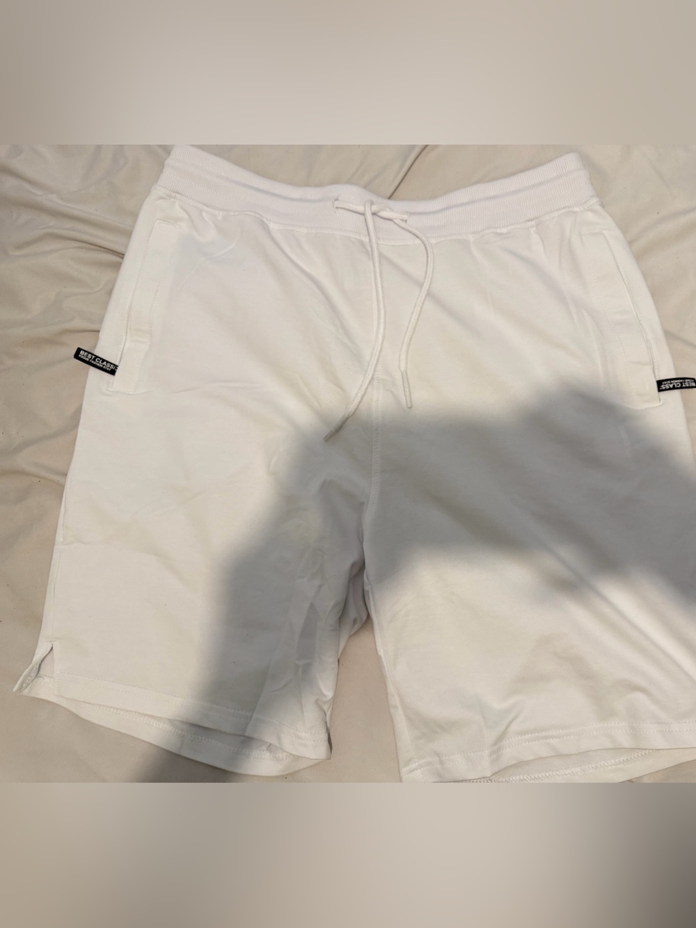 Men's White Athletic Drawstring Shorts